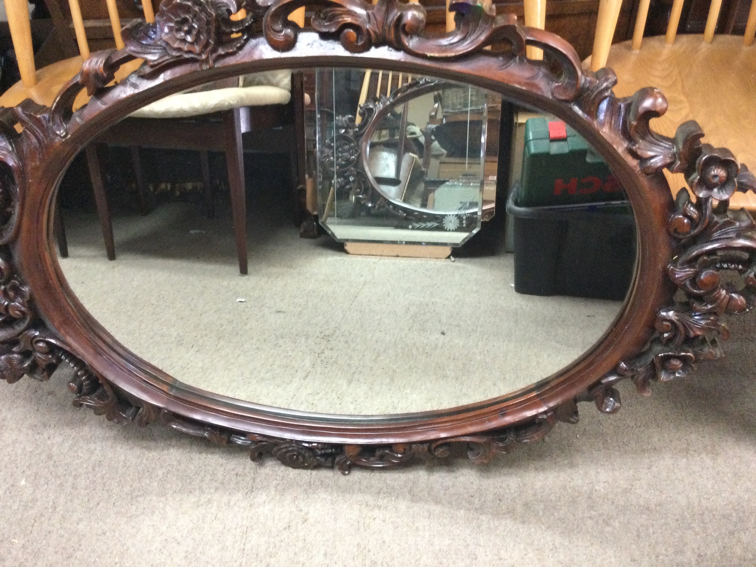 Reproduction mahogany framed mirror 117cm x 70cm