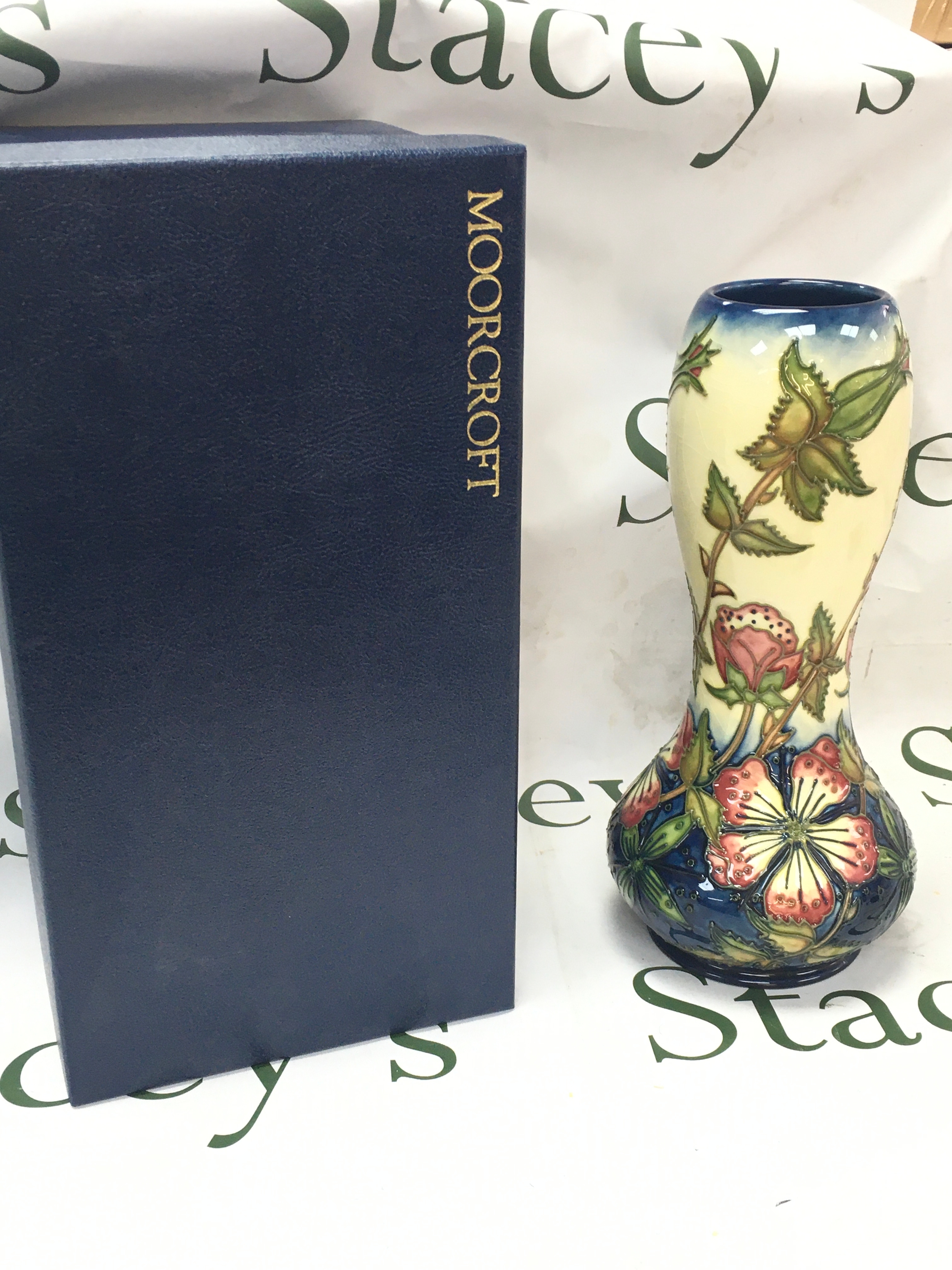 A large boxed Moorcroft Sweet Briar vase. 97 JW. 28.5cm tall