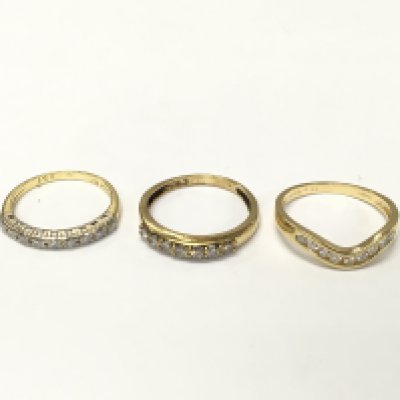 Three 18ct gold half hoop diamond rings. Sizes K L M 1/2 approximately 5.8g