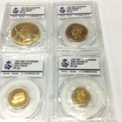 A graded set of 1937 gold proof sovereign including and 5 sovereign 2 sovereign 1 sovereign and 1/2 sovereign.