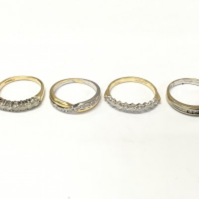 Four 18ct gold diamond half hoop rings. L M 1/2 N 1/2 approximately 10.9g