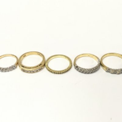 Five 18ct gold 1/2 hoop diamond rings. Sizes I1/2 M N P approximately 16g