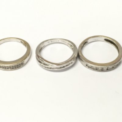 Three 18ct white gold 1/2 hoop diamond rings. Size J M approximately 8.3g