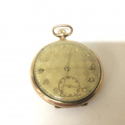 A Gold plated button wind pocket watch with Arabic numerals not seen working.