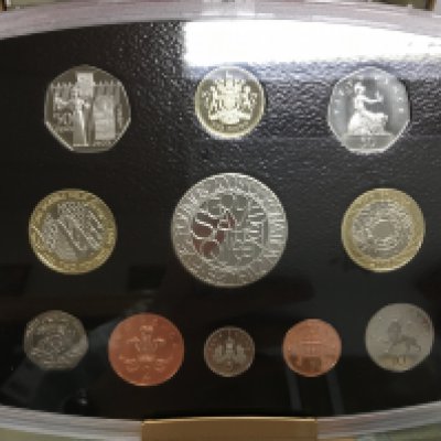 A royal mint golden jubilee proof coin set.