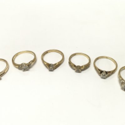 9ct Gold rings set with diamond and Moissanite stones. 13g total weight. Postage category A