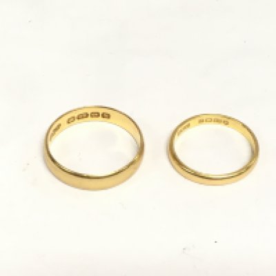 Withdrawn -Two 22ct gold wedding bands, approx total weight 8.4g and approx sizes O and U. Shipping category A.