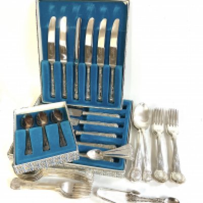 A collection of EPNS together with some hallmarked silver cutlery items.