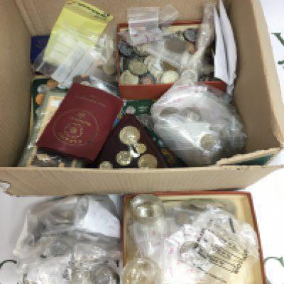 A collection of mainly GB coinage, two silver napkin rings etc. Shipping category D.