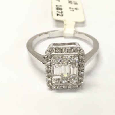 14ct white gold square diamond cluster ring. Size L 1/2