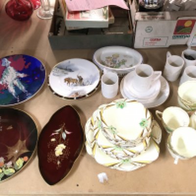 Crafton cups, saucers, plates Portmeirion totem cups and saucers, Carltonware dishes, royal Doulton Pierrot plate, Russian plate. This lot cannot be posted