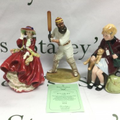 Three Royal Doulton figures comprising W.G. Grace, The Girl Evacuee and Top Of The Hill. Shipping category D.