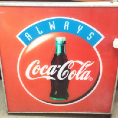 A vintage double sided Coca Cola illuminating advertising sign, dimensions 75x75. This lot cannot be posted