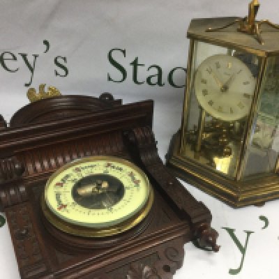 Two mantle clocks and two wall barometers. Shipping category D.