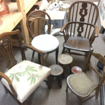 A collection of antique children's furniture. Shipping category D.
