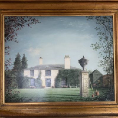 Felix Kelly, Manor House oil on board painting, signed and dated 1951 lower right. 87cm x 72cm with gilt frame.