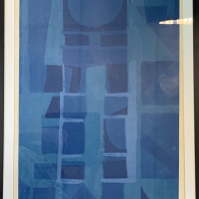 Selma Nankivell (1934-2022), also known as Selma Montford, abstract lino cut print titled As I was walking down by Skidden Hill 4/12. 79cm x 54cm.