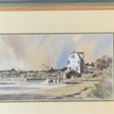 A collection of various framed pictures including a framed watercolour ink and wash by Michael Norman. Dated 82. (7)