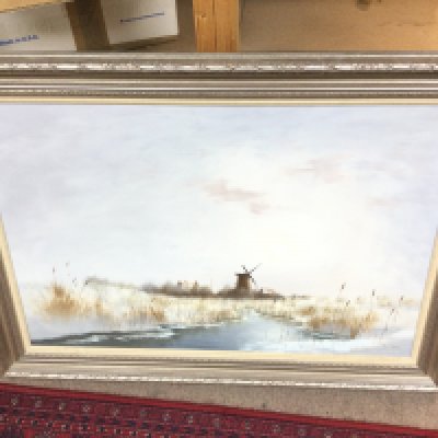 A framed 20th century oil on canvas painting by David F. Dane of a winter rural scene. Dimensions 108x78cm approximately
