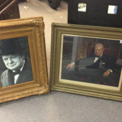 Two framed prints portraits of Sir Winston Churchill. (2)