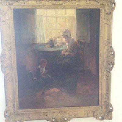 A quality framed oil painting a Continental interior scene with figures signed T Heinman. The picture is sold in situ collection by appointment only.