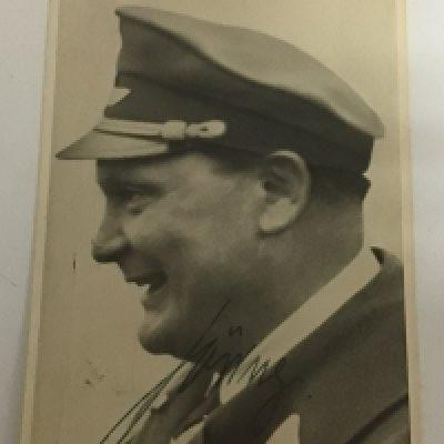 Scarce WW2 A black and white portrait photographic postcard bearing the original wartime signature of Hermann G&#2013266166ring (or Goering) (1893 1946). G&#2013266166ring was a German politician, military leader, and convicted war criminal. He was one of the most powerful figures in the Nazi Party. which ruled Germany from 1933 to 1945. A veteran WW1 fighter pilot ace, G&#2013266166ring was a recipient of the Blue Max. He was the last commander of Jagdgeschwader 1 (JG I), the fighter wing once led by Manfred Von Richthofen. An early member of the Nazi Party, he was among those wounded in Adolf Hitler's failed Beer Hall Putsch in 1923. After Hitler became Chancellor of Germany in 1933, G&#2013266166ring was named as minister without portfolio in the new government. Goring was Chief of The Luftwaffe High Command from 1st March 1935 to 24th April 1945 and was found guilty on four charges at The Nuremberg Trials in 1946, Goring committed suicide with a cyanide pill the night before he was due to be hanged.
