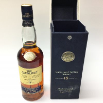 Bottle of Glenlivet 18 years single malt whisky. 700ml bottle sealed with box.