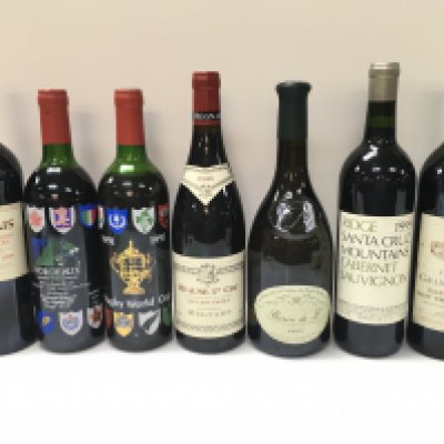 A collection of wine including Sanctus, Bordeaux, Beaune 1er Cru, Baron de L 2009, Ridge 1999 Santa Cruz Mountains Cabernet Sauvignon, Chateau Grand-Pontet 1988. This lot cannot be posted