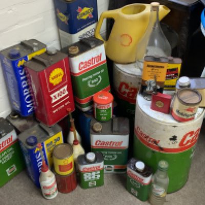 A good selection of vintage oil, lubricants cans for Castrol, Sunoco, Shell etc. (some with contents present).