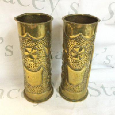 A pair of trench art brass shell cases. Postage B