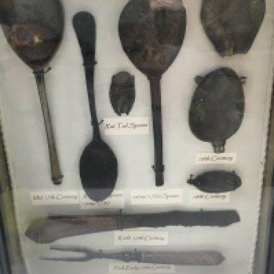 A cased collection of metal detector found 17/18th century cutlery. This lot can be posted without the case, postage category B