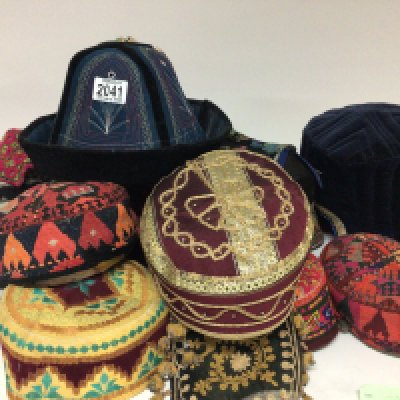 A collection of Vintage Chinese and Tibetan traditional hats.