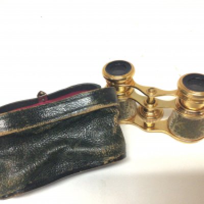 A pair of gilt plated vintage opera glasses with case maker J.Nedbal