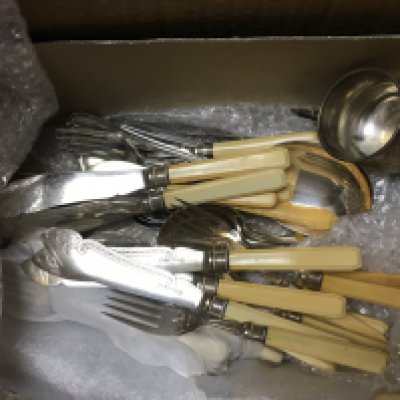 A collection of assorted silver plate items including cutlery etc.
