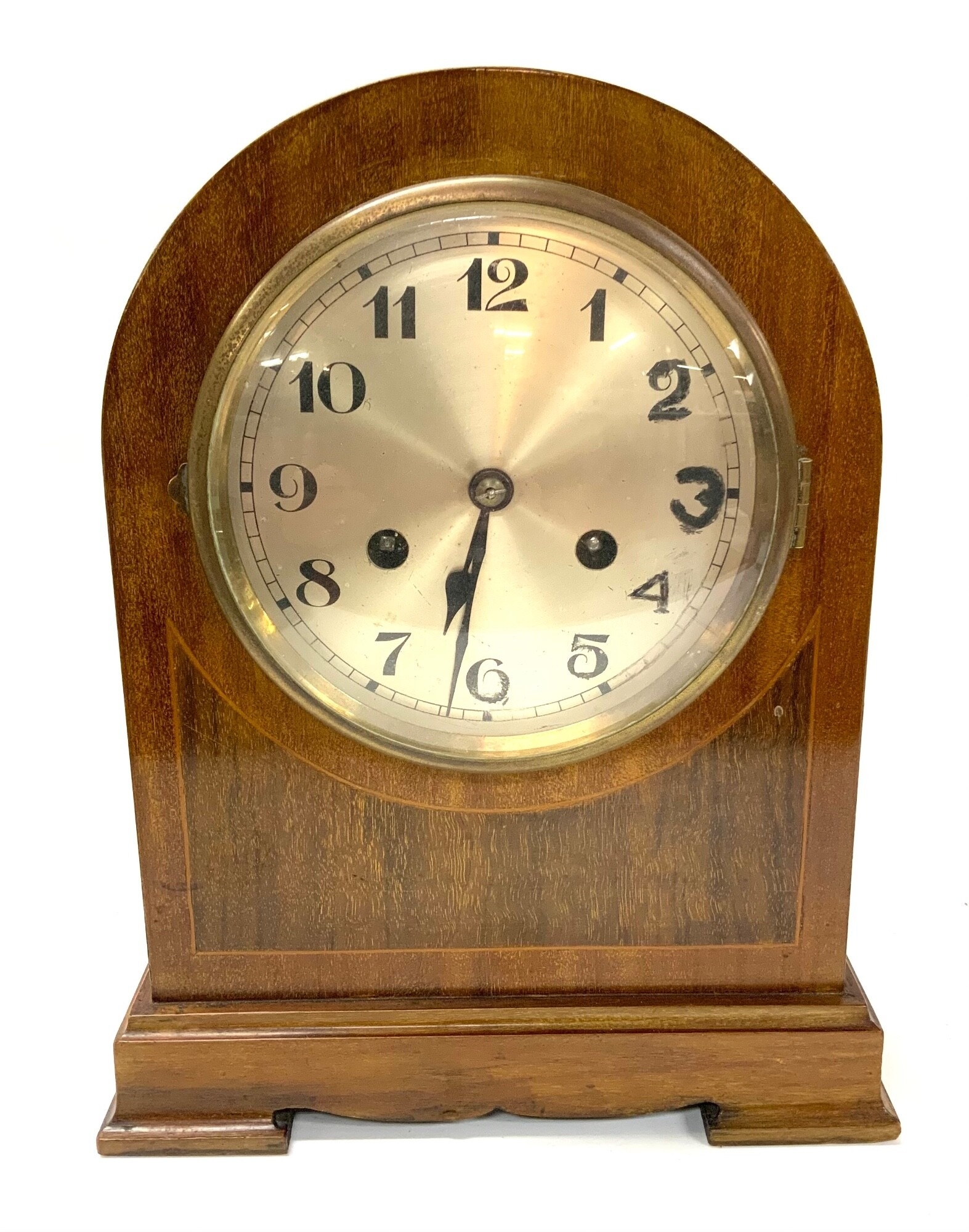 A small domed topped Edwardian mantle Clock, 31cm TO BE SOLD WITHOUT RESERVE