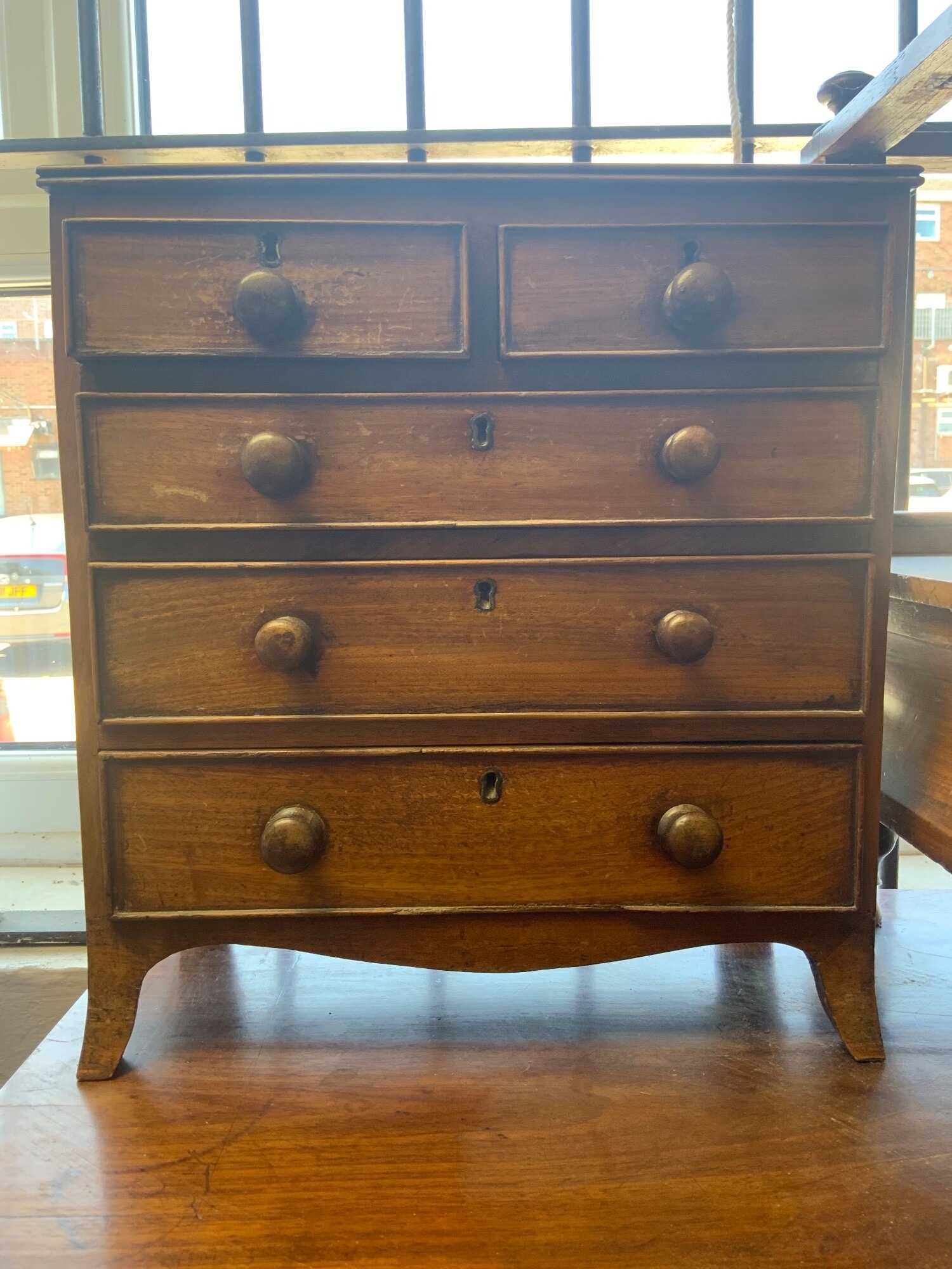 A small Victorian apprentice chest with 3 long and 2 short drawers, 13" x 14" x 7" TO BE SOLD WITHOUT RESERVE