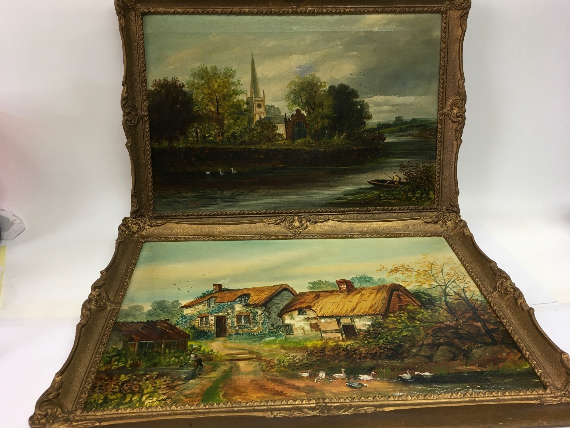 A pair of oil paintings of English rural scenes, approx 52cm x 36cm. NO RESERVE