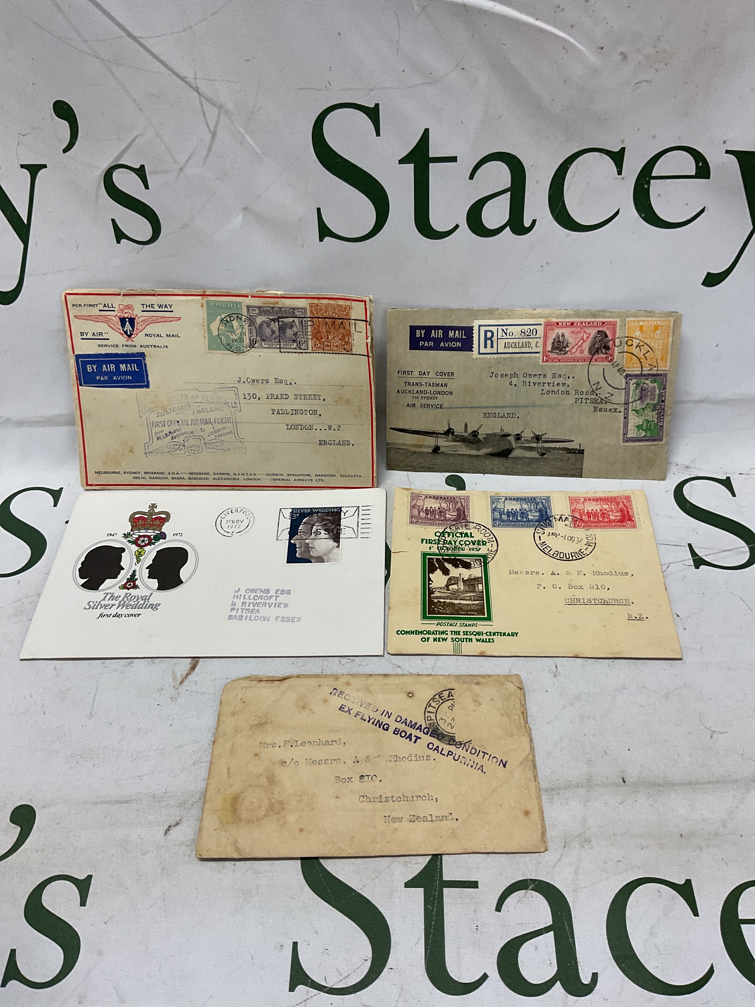 Calpurnia plane crash short Sunderland recovered letter with stamp, along with other first flight Australian FDC s.