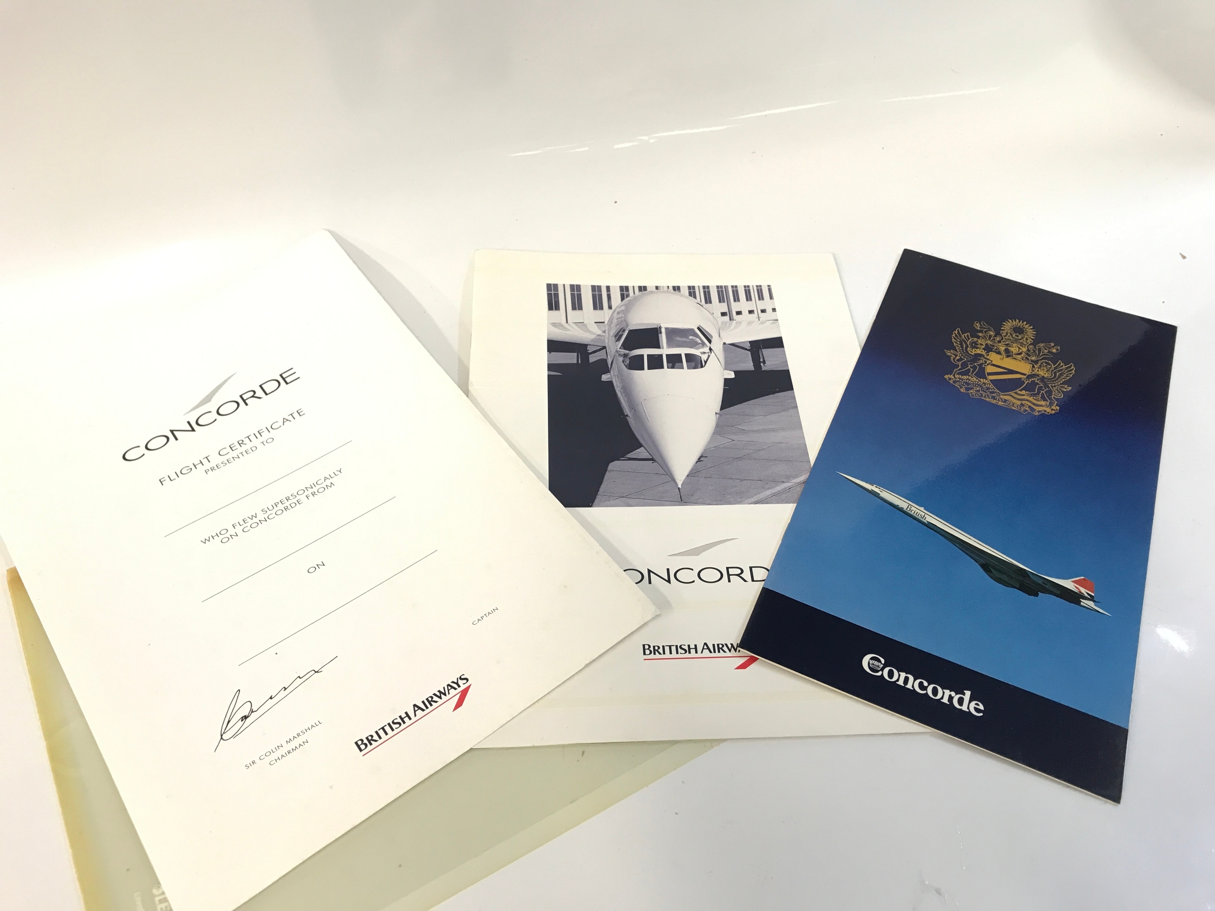 Concorde certificate , menu and booklet 