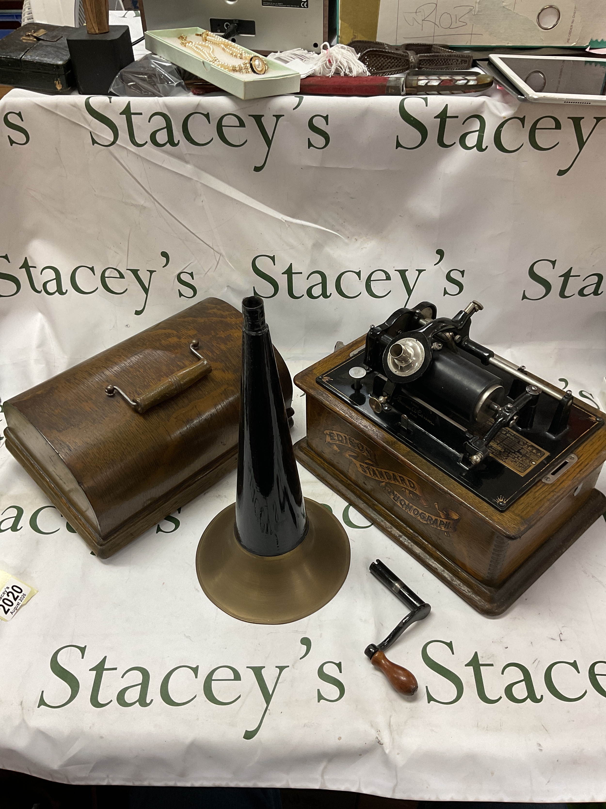 Edison Standard Phonograph, in oak case with horn and 11 cylinders, model C in good working condition.