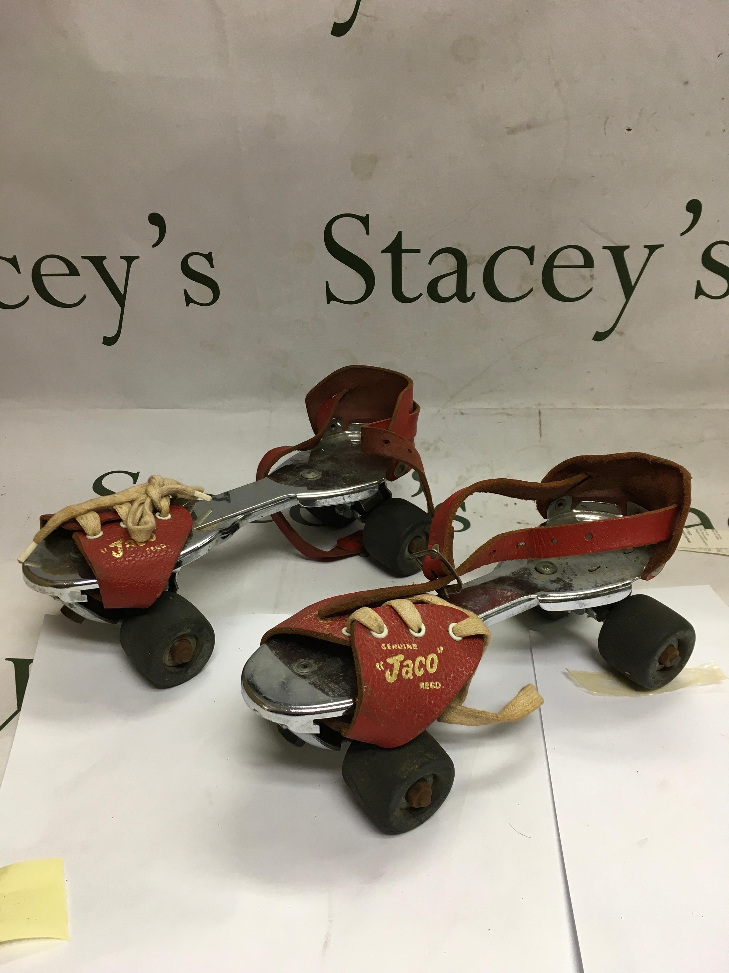 A pair of vintage 'Jaco' adjustable metal roller skates. 