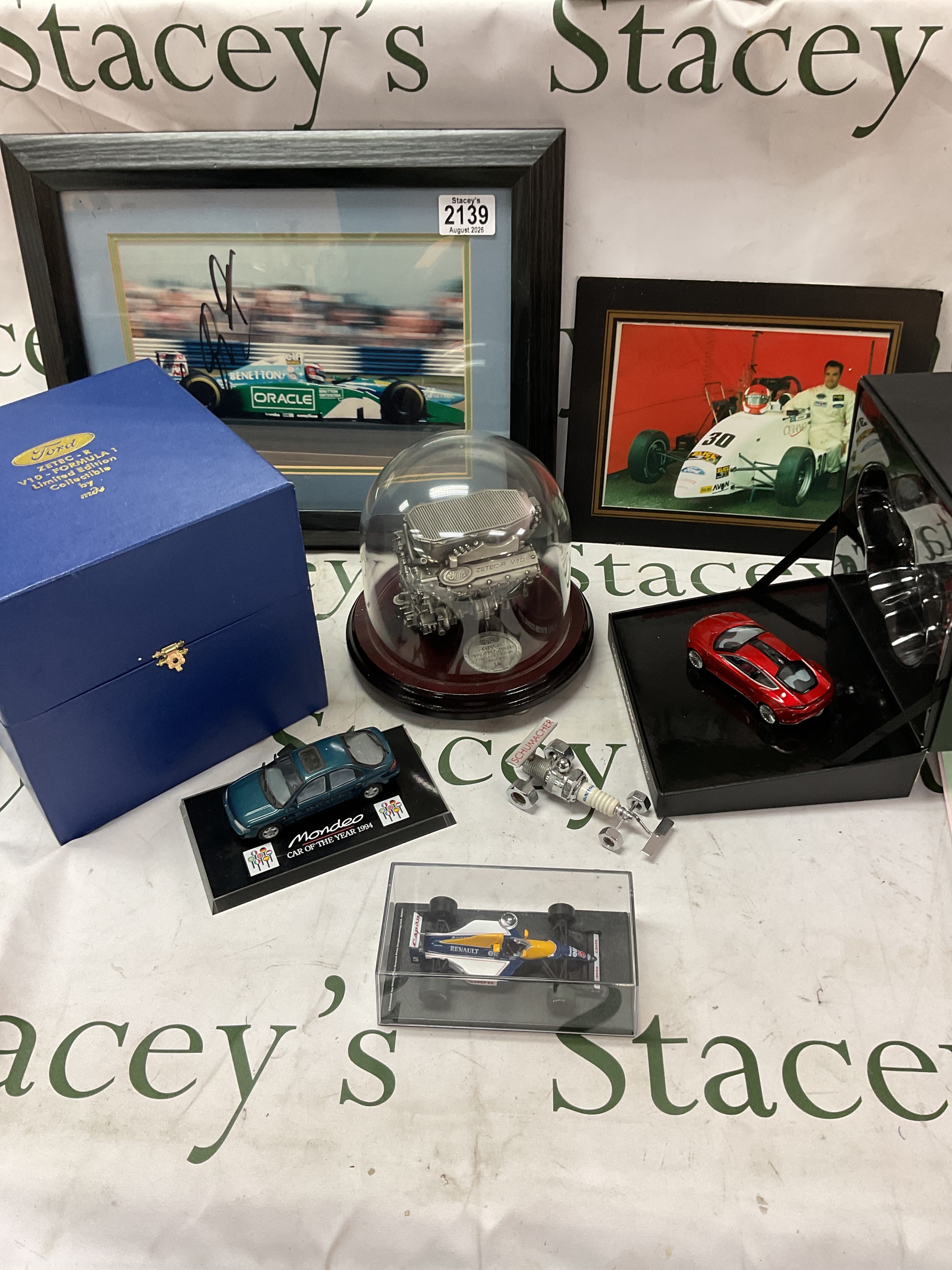 Ford items to inc Ltd Ed Zetec-R V10 engine model, concept car, signed racing car pictures and other die cast.