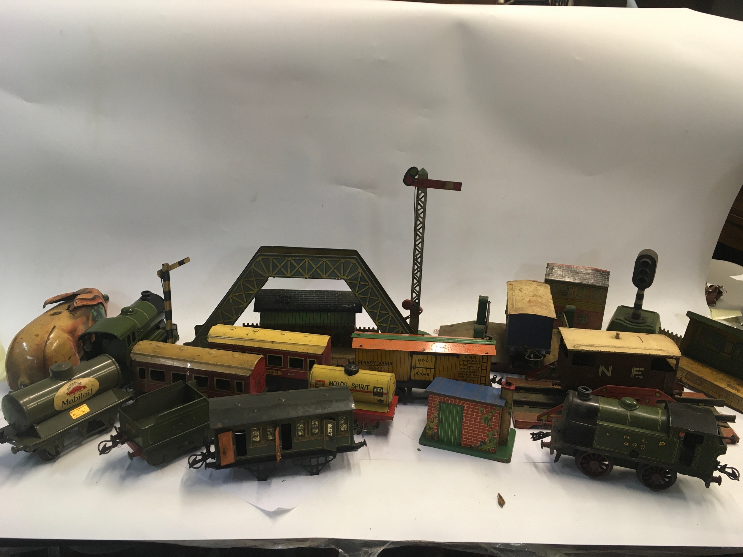 A large collection of trains including a mechanic rabbit. 