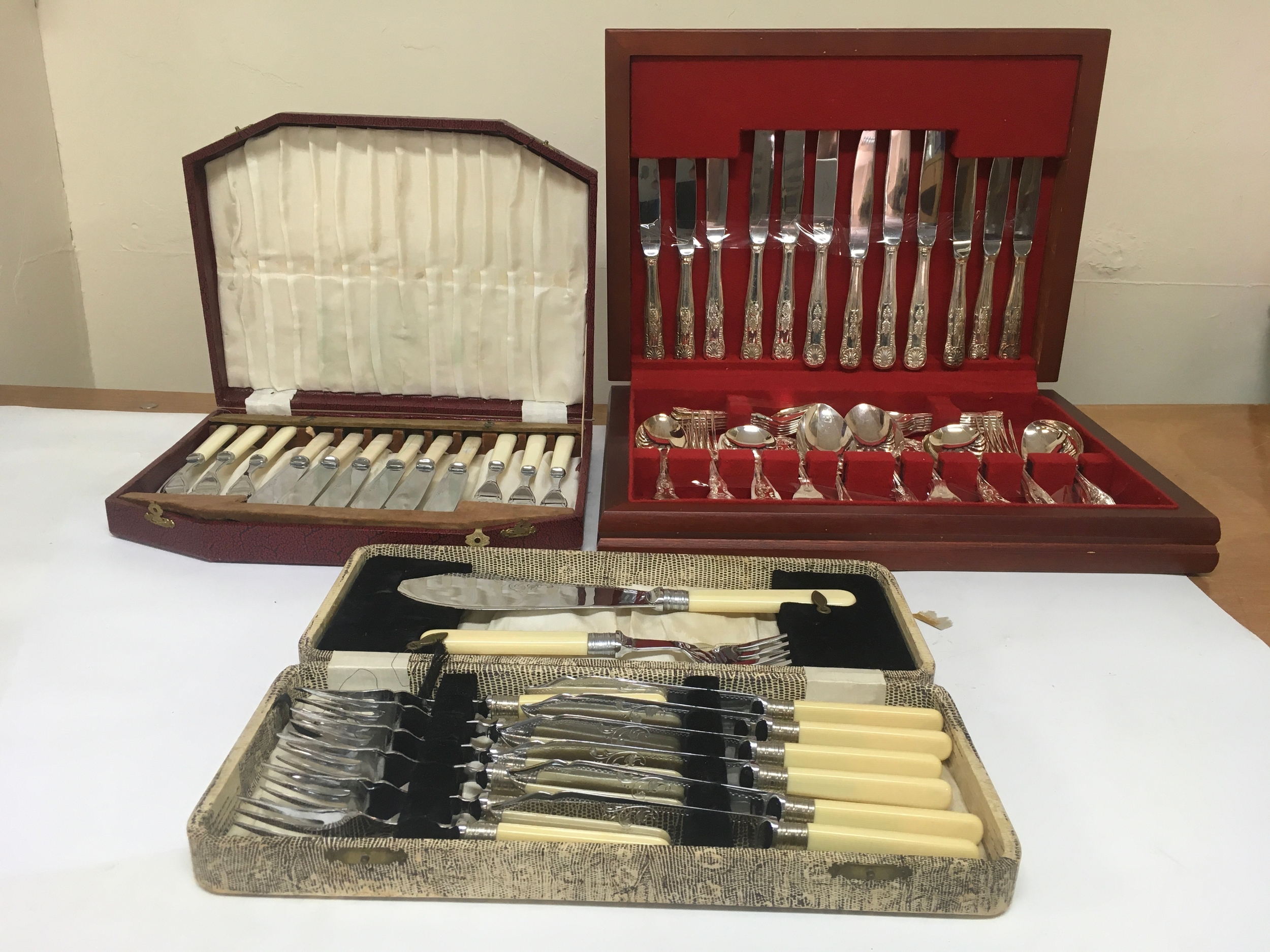 3 sets / case of Cutlery specifically knives forks and spoons. Made from Stainless  Sheffield steel/ chromium.