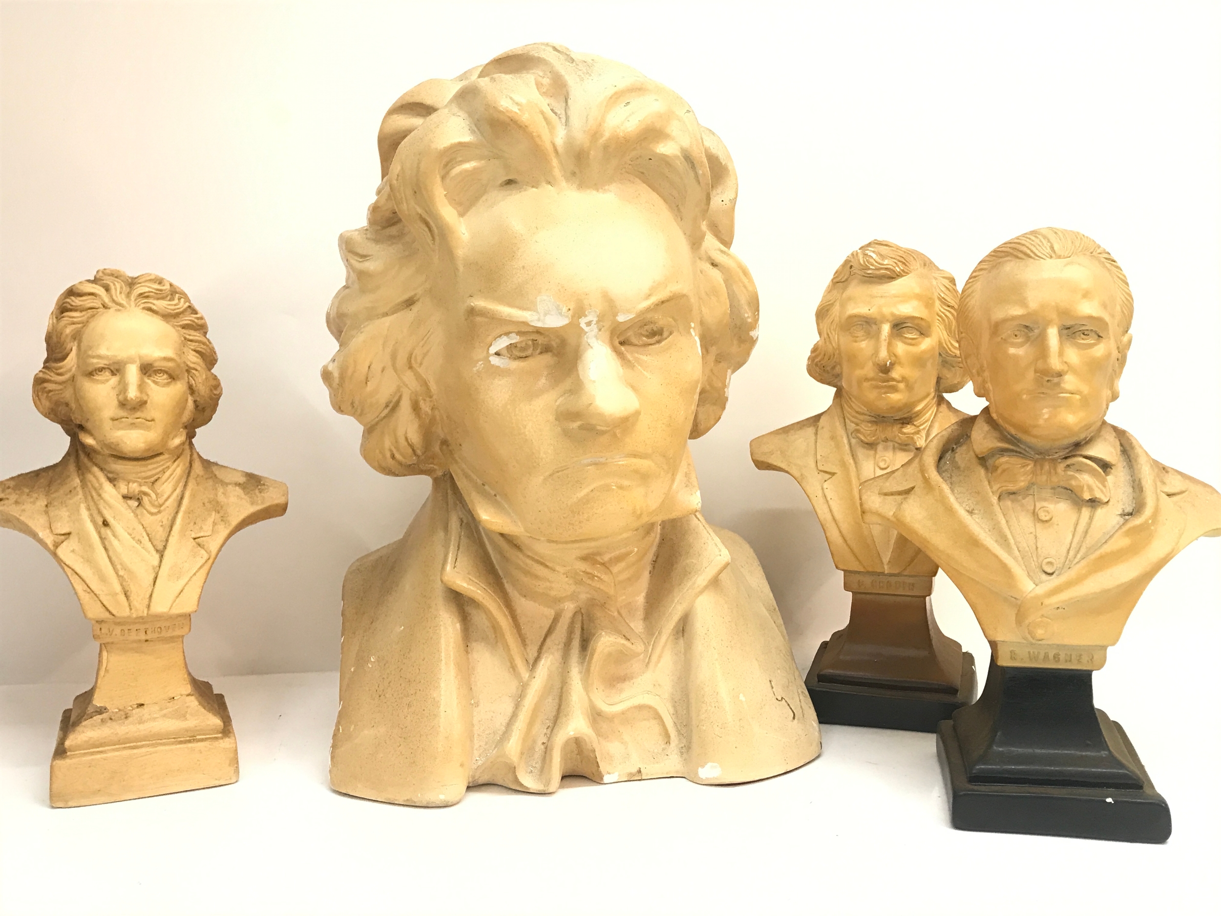 A Collection of Beethoven busts and others (4). 30 and 40cm tall