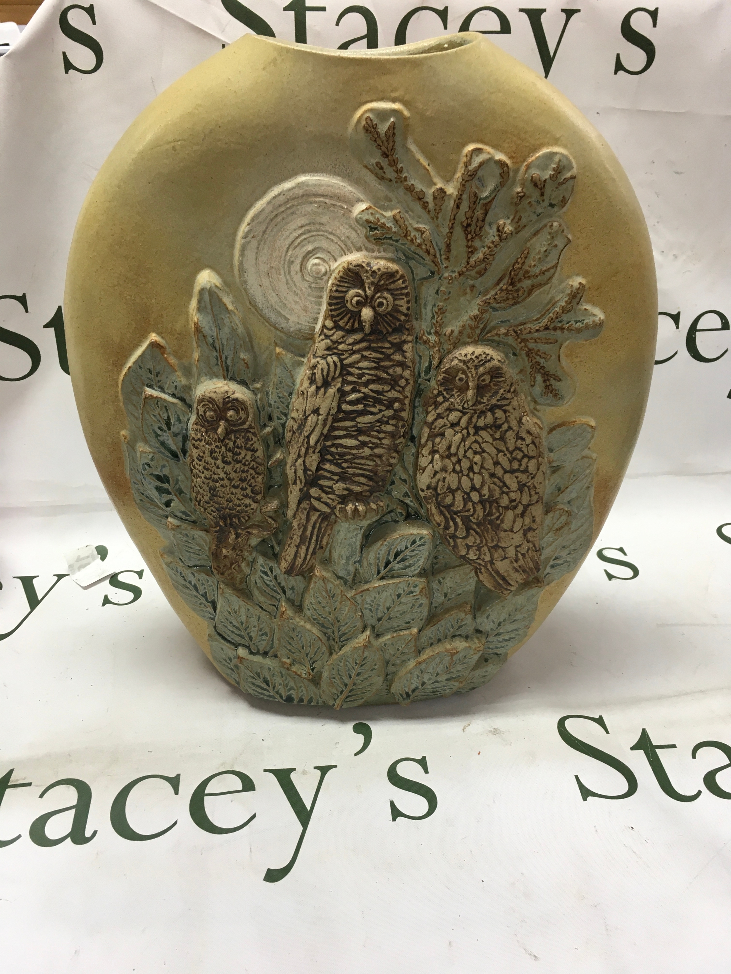 Relief - moulded ceramic vase, a classic piece of British studio stoneware from the late 20th century.