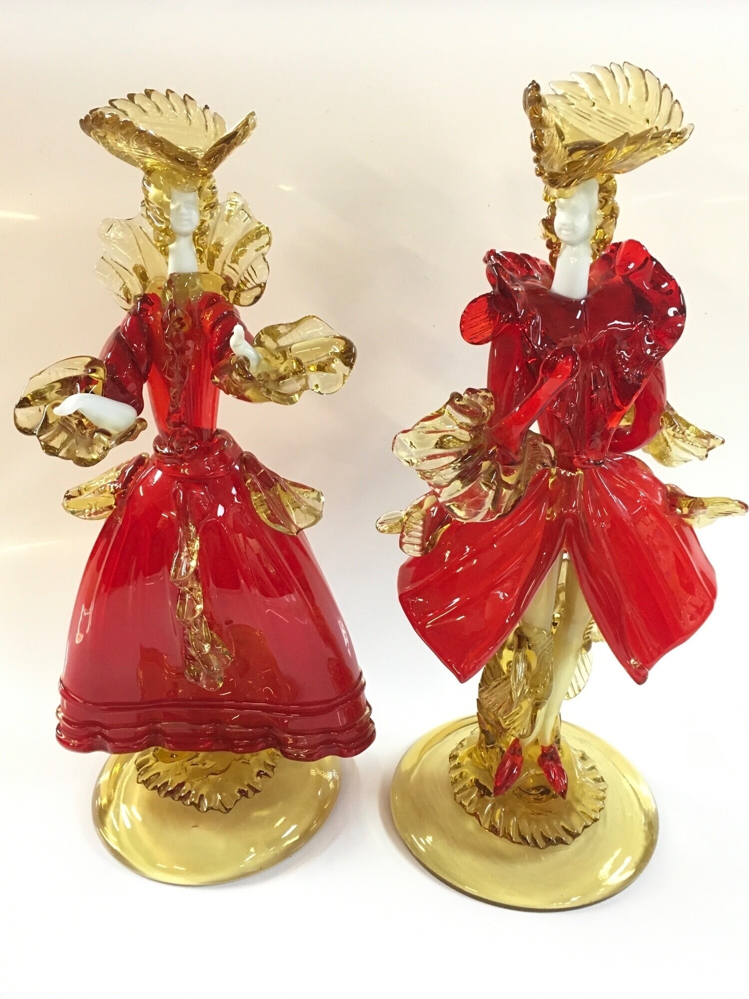 A pair of 1970s Venetian glass dancer figures, 35cm tall
