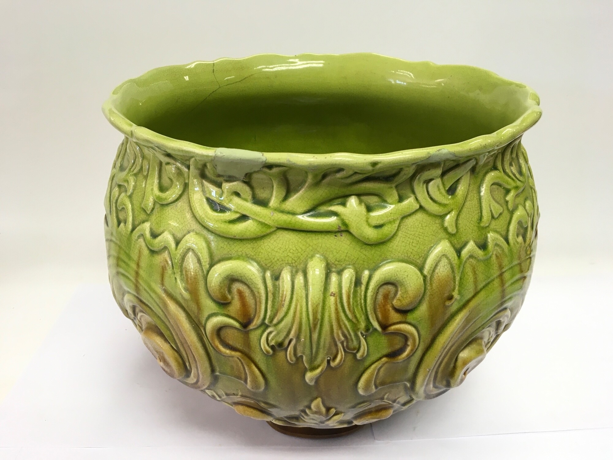 A German green glazed 20th Century floor vase, a/f, approx height 23.5cm. NO RESERVE