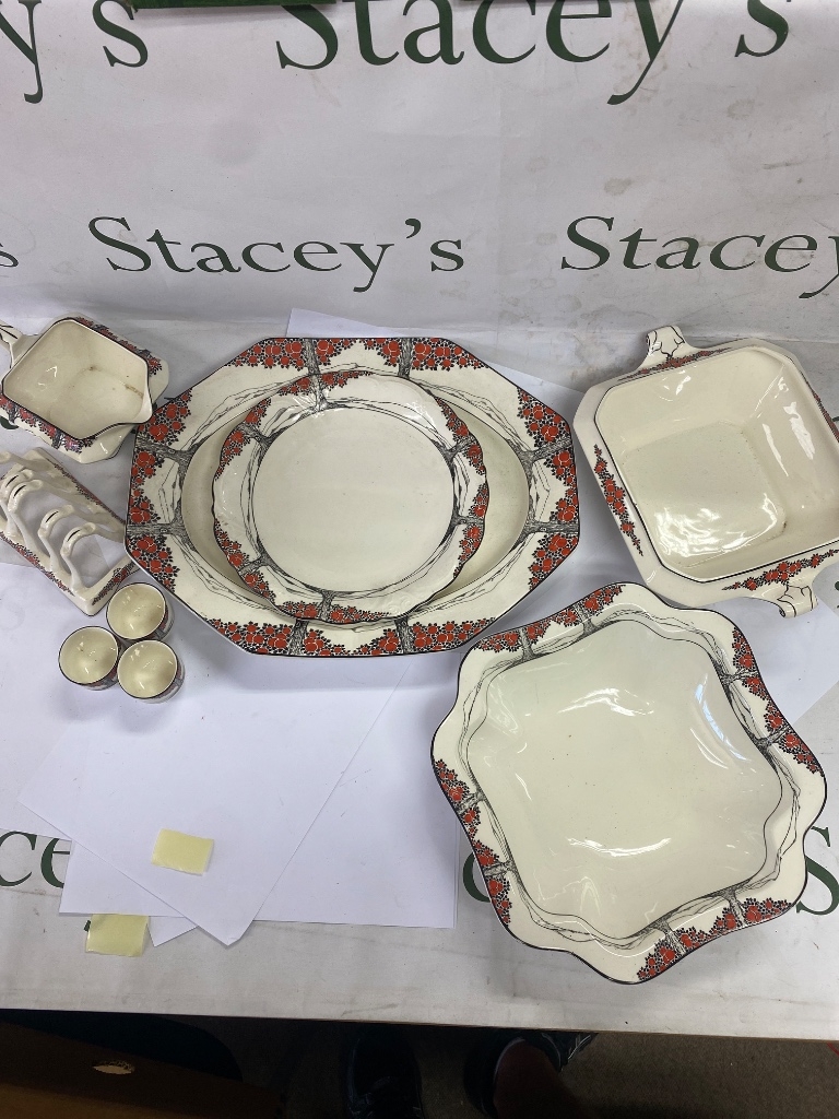 A collection of Art Deco ceramics in the famous Orange Tree pattern made by the English pottery manufacturer Crown Ducal 