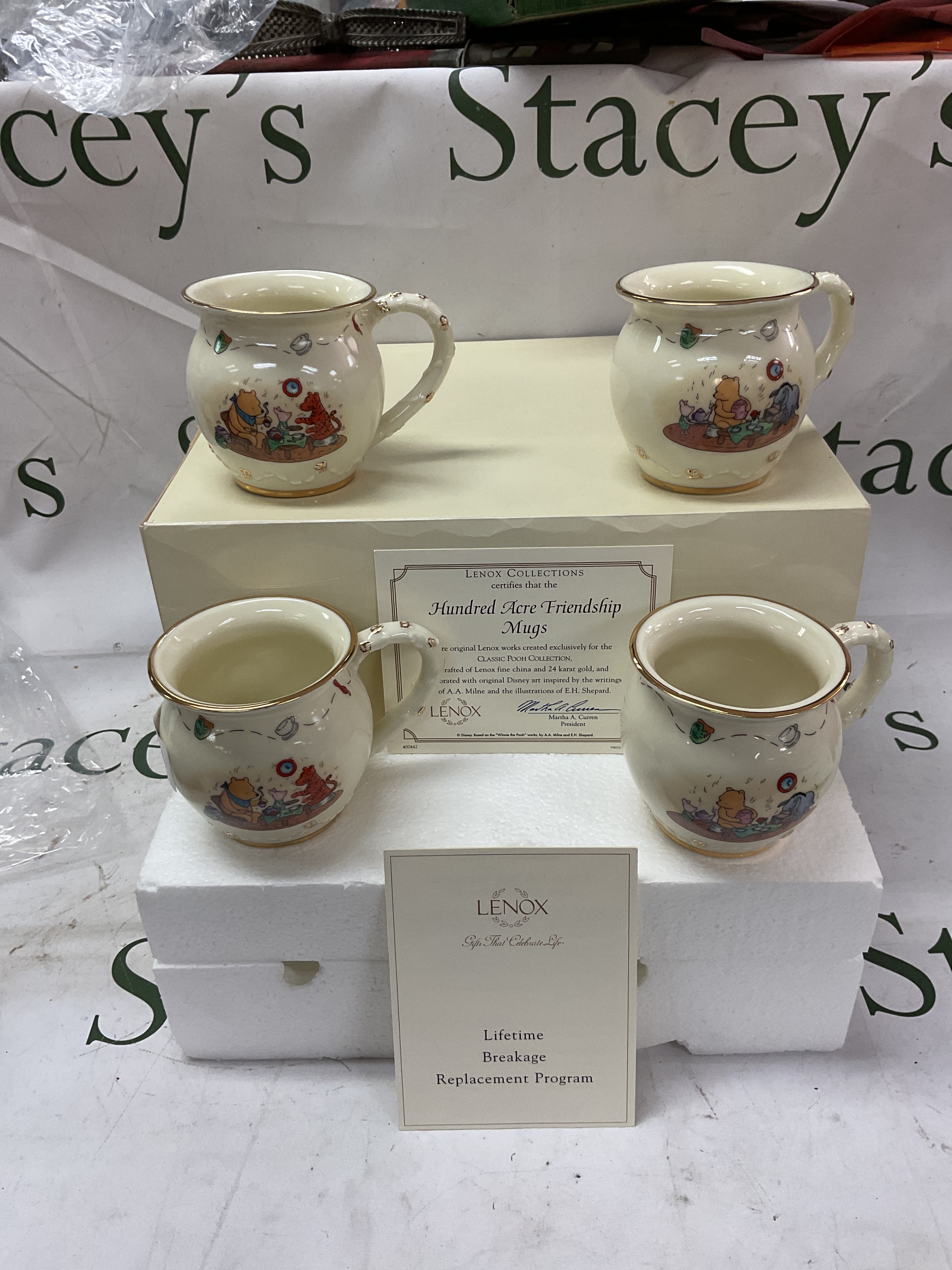 Lenox Winnie the Pooh set of mugs, "Hundred Acre Friendship Mugs" with certificates and boxed.